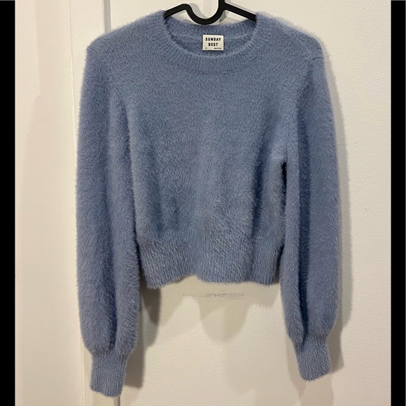Aritzia Fuzzy Kitten Sweater in PALE BLUE ! - Picture 6 of 11